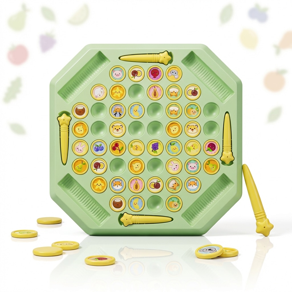 Joc de Memorie FILP CHESS, TrendiShop®, Educativ si Interactiv pentru Copii, Tabla de Joc Mare Octogonala cu 104 Piese, Joc de Societate pentru 4 Jucatori, Dezvolta Gandirea Logica si Atentia, Tip Montessori, Material ABS Non-Toxic, Cadou 3 Ani+