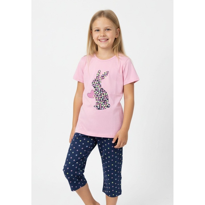 Pijama fete Paste, – tricou bumbac 100% si pantaloni 3/4, 12-13, Roz
