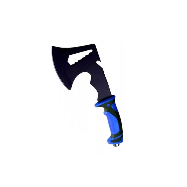 Topor multifunctional Dodaco, otel 420, maner cauciucat antialunecare, 30cm, albastru, cu husa protectie