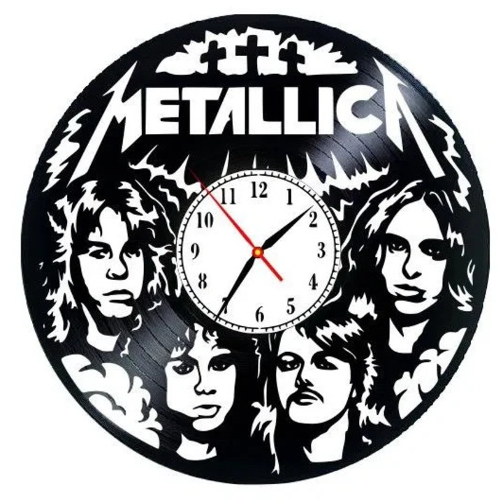 Ceas de perete decorativ "Metallica - Master of Puppets", realizat din disc vinil (Vinyl Record), Handmade, Design Rock & Metal Legends