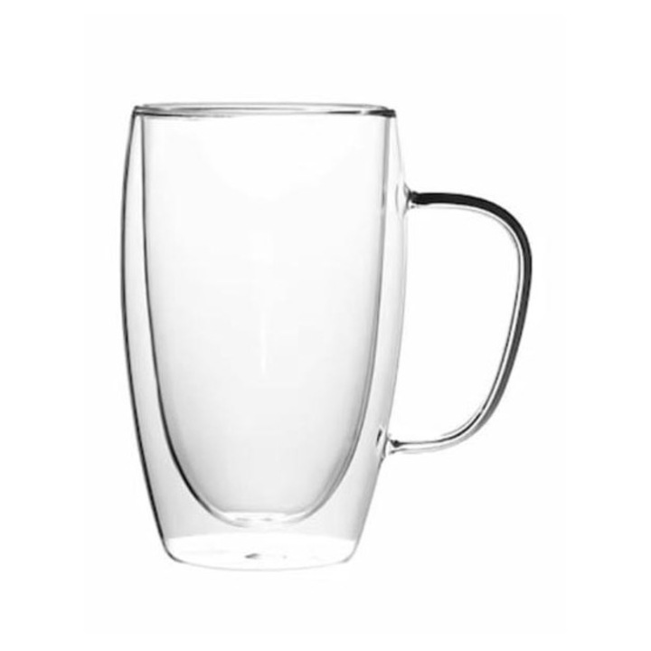 Set 2 cani pentru ceai si cafea cu perete dublu termoizolant, sticla borosilicata, Hera, 600 ml
