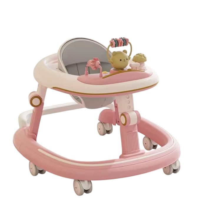 Проходилка за бебета 6-18 месеца Модел Мече Розово Mixbo, Сгъваема, Регулируема на височина, Център за занимания