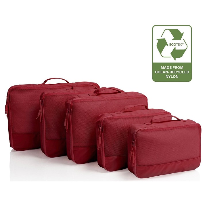 Set organizatoare de călătorie Heys Ecotex 5 piese roșu, material reciclat, dimensiuni variate