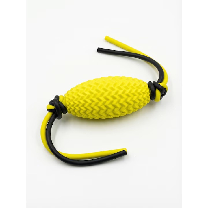 Kutyajáték – Interaktív rágó játék ovális TPR labda alakjában kötéllel, sárga