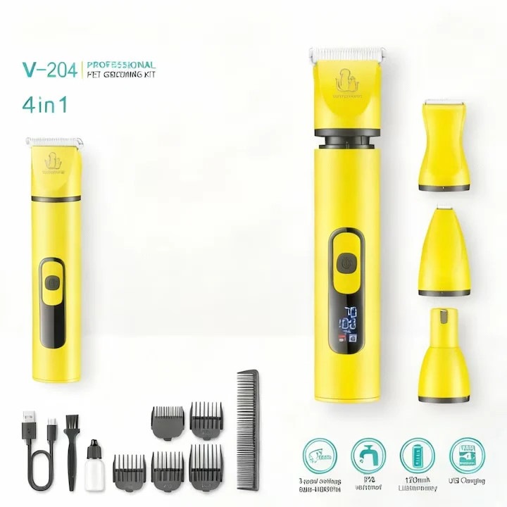 Masina de tuns pentru animale 4 in 1, FOXMAG24, lame din otel inoxidabil, afisaj LED, fara fir