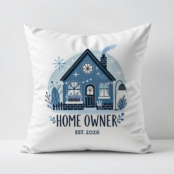 Perna decorativă Home Owner, 40x40cm, alb și albastru, husă detașabilă