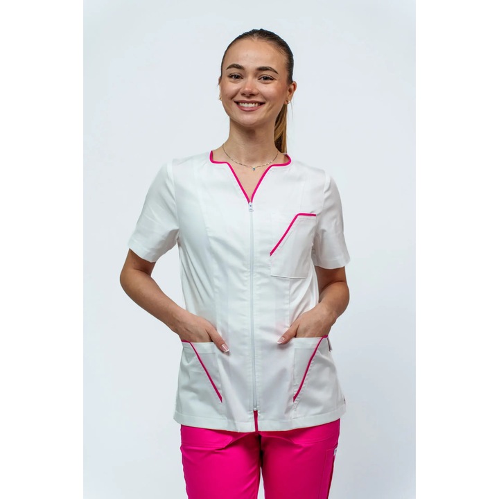 Bluza medicala Irina Zip, marime XXL, culoare roz fuchsia