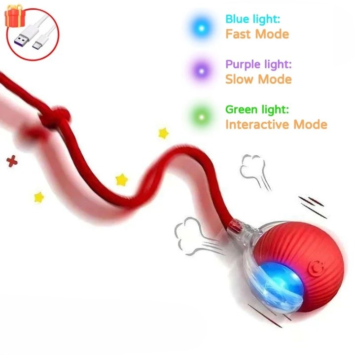 Jucarie Interactiva pentru Caini si Pisici Mingea Inteligenta cu Coada Detasabila Rotire Automata 3 Viteze Sunete de Pasare Reincarcabila USB Senzor de Miscare Evitare Obstacole Silicon Alimentar Cadou Exercitii Animale de Companie de Interior