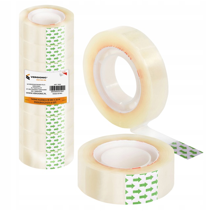 Banda adeziva transparenta Vergionic 18mm x 20m set 8 bucati