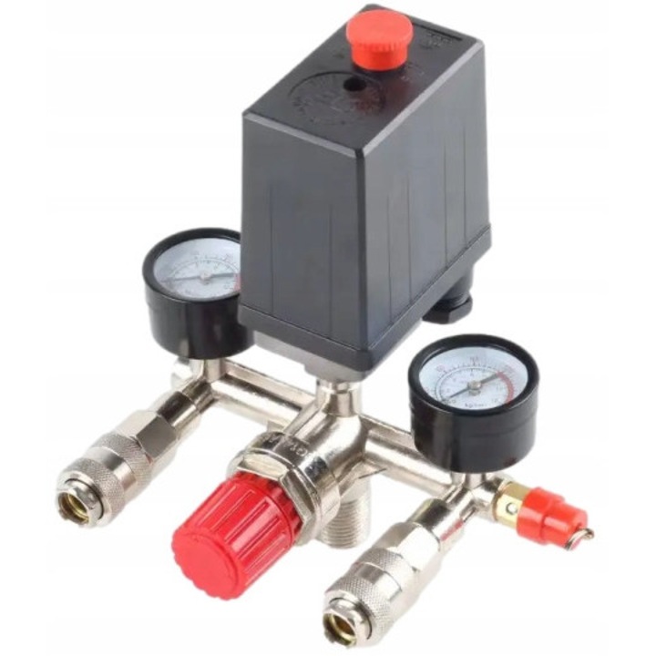 Comutator presiune pentru compresor 230V, Falon-Tech, 6-8 bar, cu manometre si rapid conectori, set complet