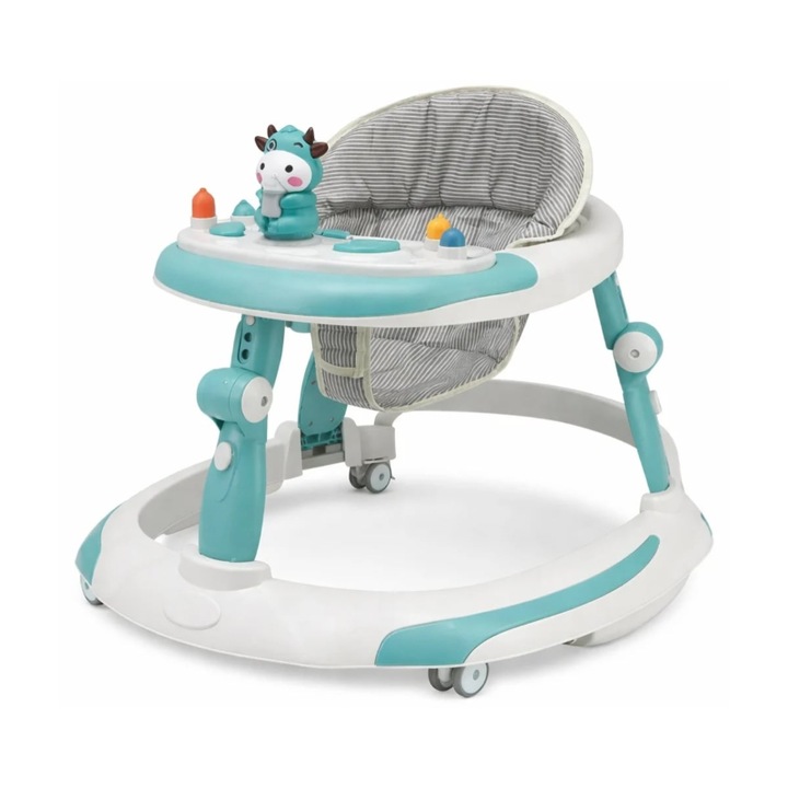 Premergator Mixbo Multifunctional pentru Bebelusi 6-24 Luni, Culoare Turquoise– 4 in 1, Centru de Activitati Interactiv