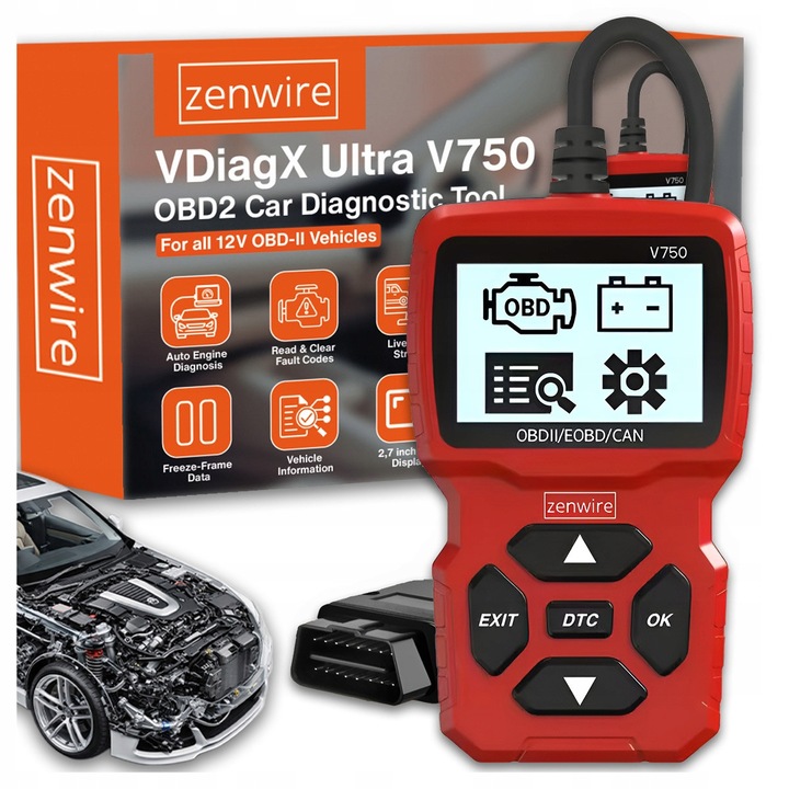Tesztelő, interfész, szkenner, számítógép, diagnosztikai kijelző, OBD2, CAN, VIN, BMW Zenwire V750