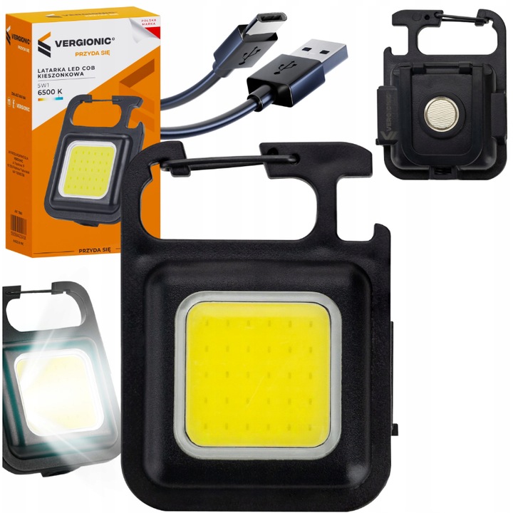 Lanterna LED Vergionic mini, 5 in 1, breloc, magneti, 3 moduri de iluminare, USB-C, compacta