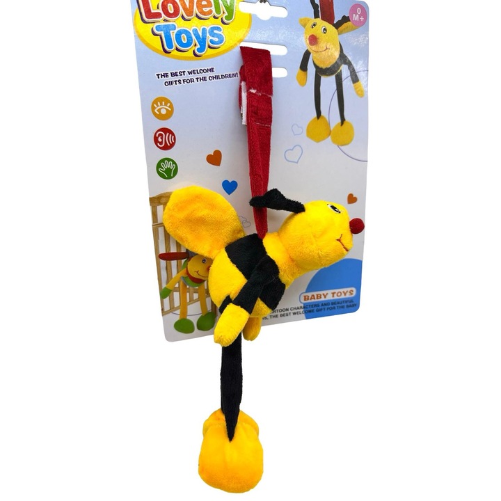 Plüss Méhecske Játék Kiságyra, Rögzítőrendszerrel és Csörgővel
