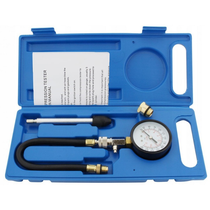 Falon-Tech FT0101 benzinmotor kompressziós nyomásmérő, max 20 bar, analóg manométer, komplett készlet