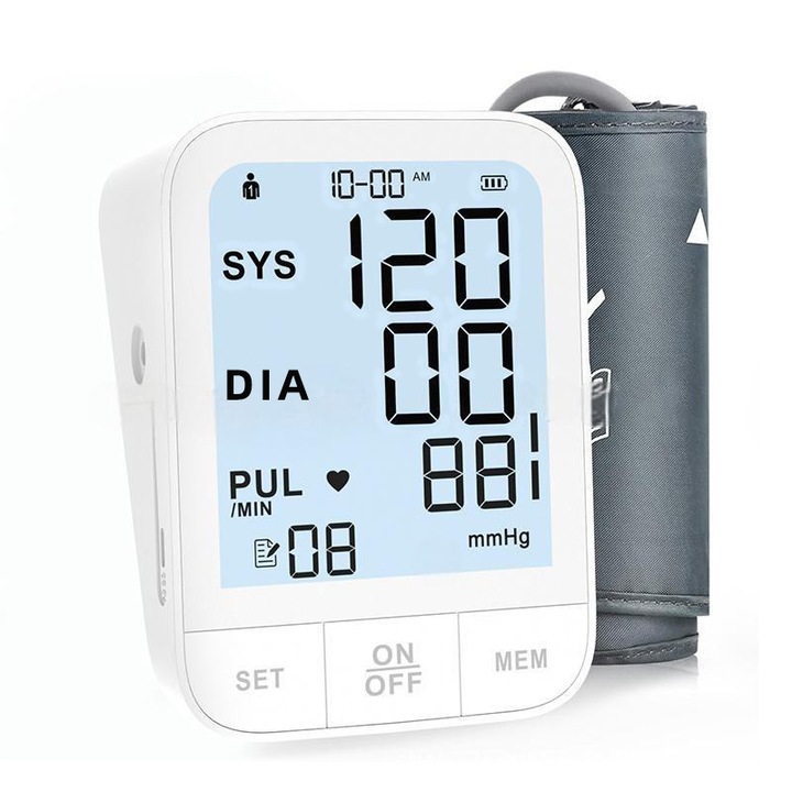 Tensiometru de brat iMICE S17, 5.0''Afisaj LCD cu caractere mari, Auto-masurare, Detectare puls neregulat, Validat clinic, Manseta 22-42cm, Oscilometric, 2x99 Memorii, Aparat Tensiometru Brat USB-C, Alb