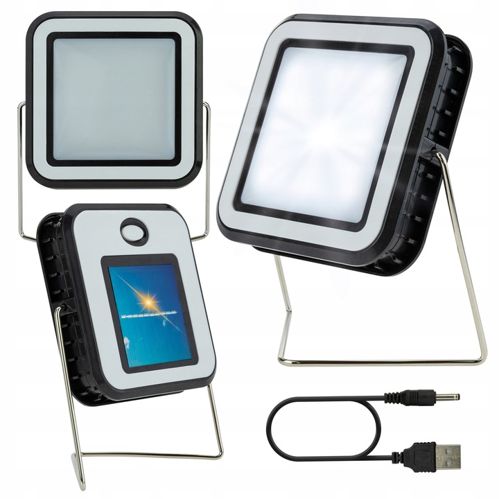 Lampa solara camping LED, Vergionic, 10W, 25 LED-uri, 12x12x3,4cm, cu USB