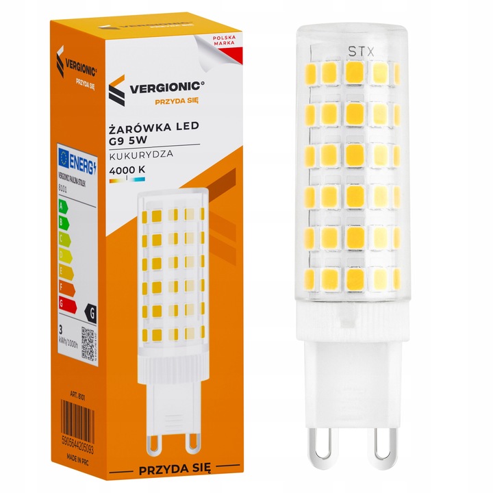 Bec LED SMD 5W G9 4000K Vergionic, alb, 60x15mm, set