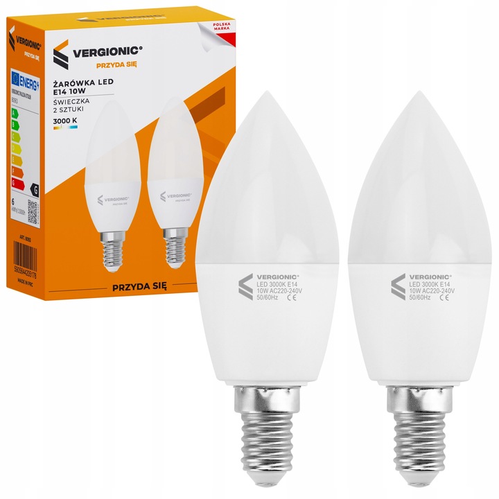 Becuri LED E14 10W 3000K, set 2 bucati, lumina calda, dimensiuni 38x105mm