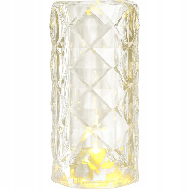 Lampa LED cristalina fara fir Vergionic, transparenta, 12,3x5,9cm, lumina calda, cu baterii AG13 incluse