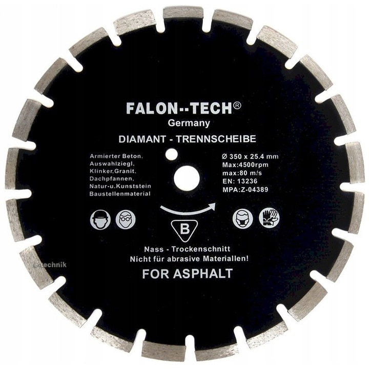 Disc diamentata pentru asfalt, Falon-Tech, 350x25.4mm, 4500rpm