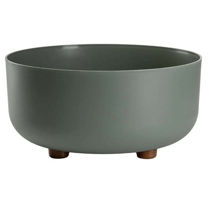 Bol Ghiveci Pe Picioare, HowHomely, TERRA, Material 100% Reciclat, Forma Rotunda Joasa, Design Modern Si Elegant, Ideal Pentru Aranjamente Florale Si Terasa, Constructie Stabila Si Usoara, Rezistent, 14.5x30 cm, Verde