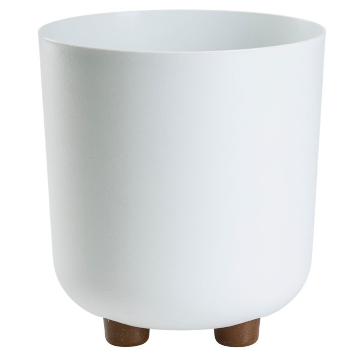 Ghiveci Pe Picioare, HowHomely, TERRA, Material 100% Reciclat, Forma Cilindrica Eleganta, Finisaj Mat, Ideal Pentru Interior Si Terasa, Include Insertie Neagra, Constructie Stabila Si Usoara, 21x19 cm, Alb