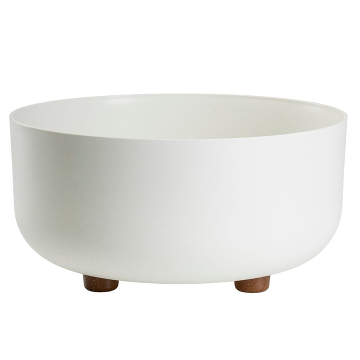Bol Ghiveci Pe Picioare, HowHomely, TERRA, Material 100% Reciclat, Forma Rotunda Joasa, Design Modern Si Elegant, Ideal Pentru Aranjamente Florale Si Terasa, Constructie Stabila Si Usoara, Rezistent, 14.5x30 cm, Crem