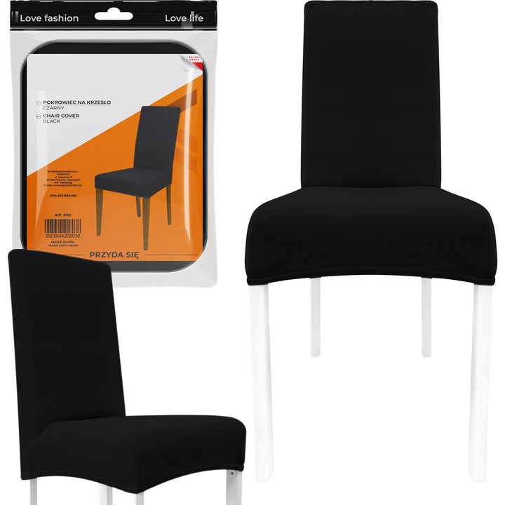 Husa elastica pentru scaun, Vergionic, neagra, pentru scaune fara brate, set 1 buc.