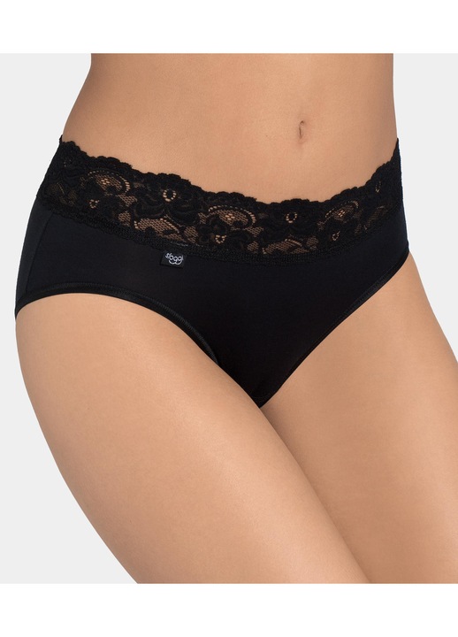 Női bugyi, Sloggi, Romance Midi, finom pamut, csipke, fekete