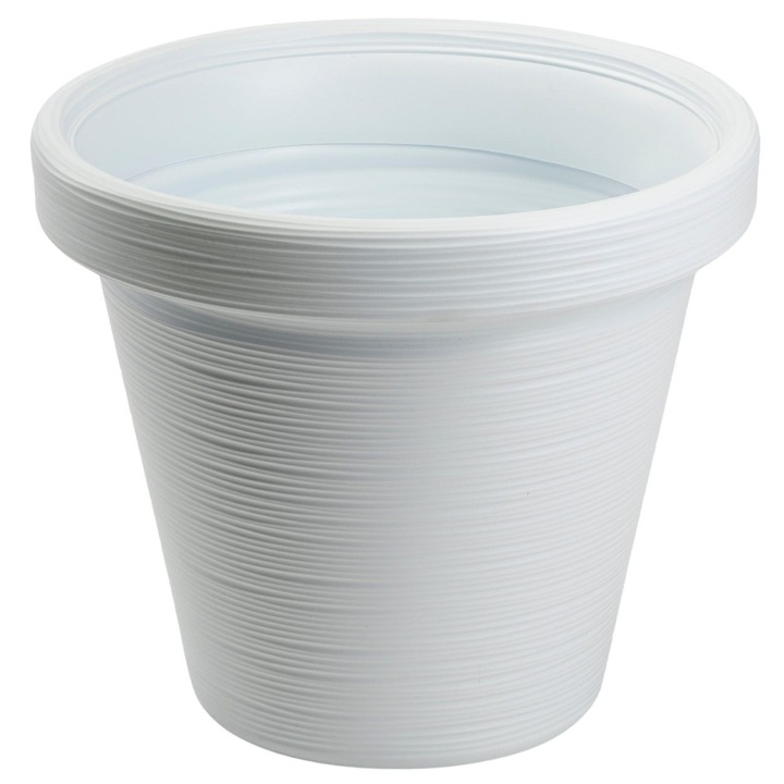 Ghiveci Gradina, HowHomely, Srtia Riflo, Material 100% Reciclat, Textura Decorativa Daltuita, Rezistent La Inget Pana La -40C, Ideal Pentru Terasa Si Exterior, Forma Stabila Si Inalta, 34x39 cm, Alb