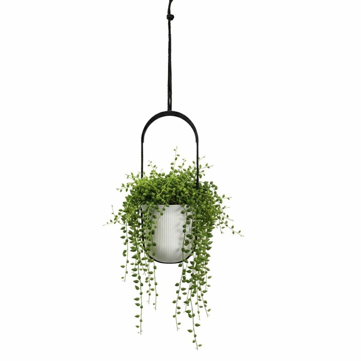 Ghiveci Suspendat, HowHomely, AERA HANG, Material 100% Reciclat, Textura Moderna Jumper, Ideal Pentru Interior Si Balcon, Economiseste Spatiul, Rezistent Si Elegant, Diametru 17.9 cm, Crem