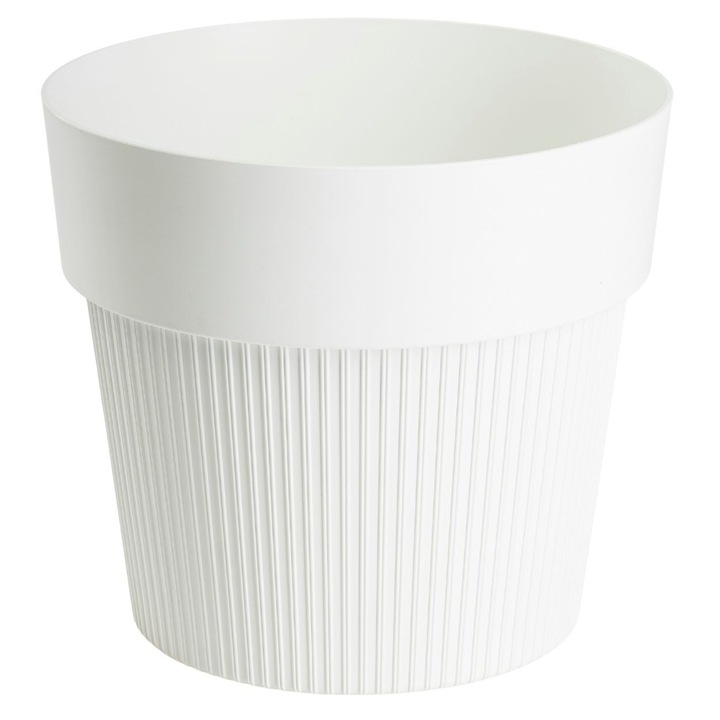 Ghiveci Rotund, HowHomely, SILVA LINE, Material 100% Reciclat, Design Modern Cu Striatii Verticale, Finisaj Mat Elegant, Ideal Pentru Parapet Sau Raft, Stil Minimalist, Rezistent Si Durabil, 12.7x14.5 cm, Alb