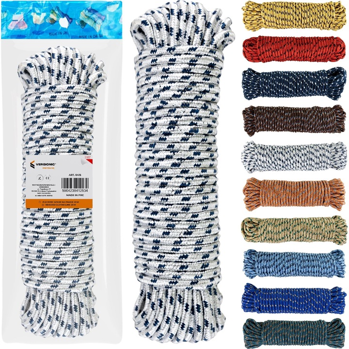 Sznur de rufe Vergionic, 20m, poliester, mix culori, 6mm