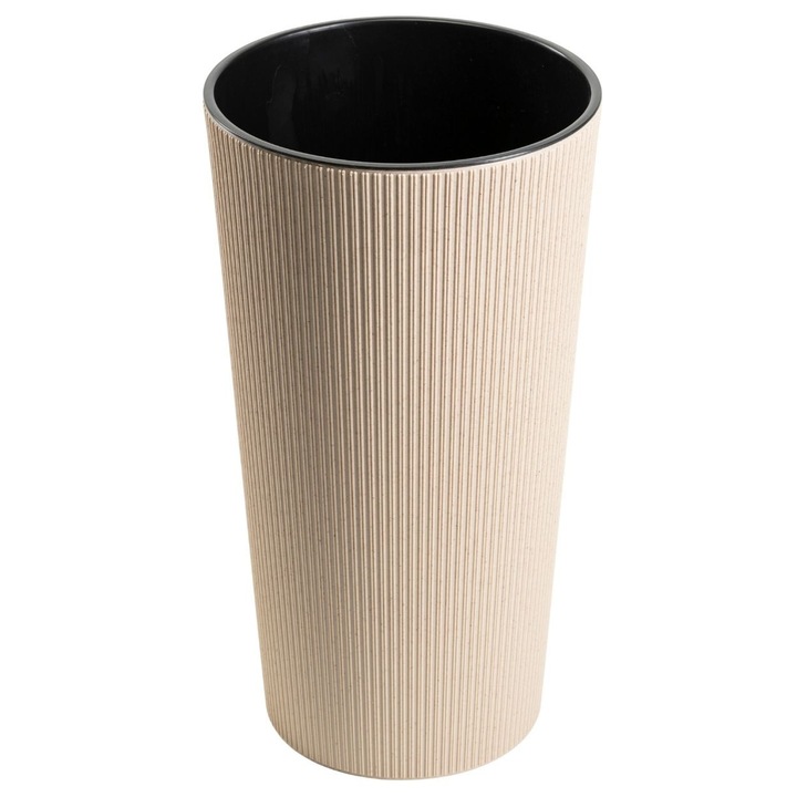 Magas virágtartó, HowHomely, Urbanika, Klasszikus dizájn Jumper szerkezettel, Elegáns csíkos textúra, Ideális beltérre és teraszra, Karcsú és modern forma, Tartós és Esztétikus, 46.5x25.5 cm, Coffee Latte