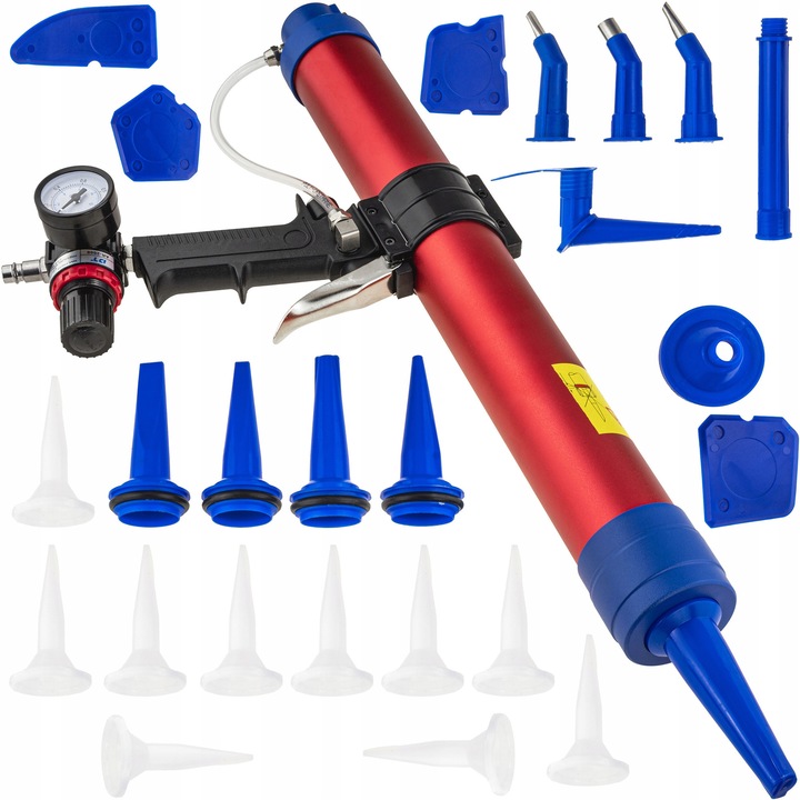 Pistol pneumatic pentru masa densa 600 ml, Falon-Tech, set cu accesorii, reglare presiune, manometru