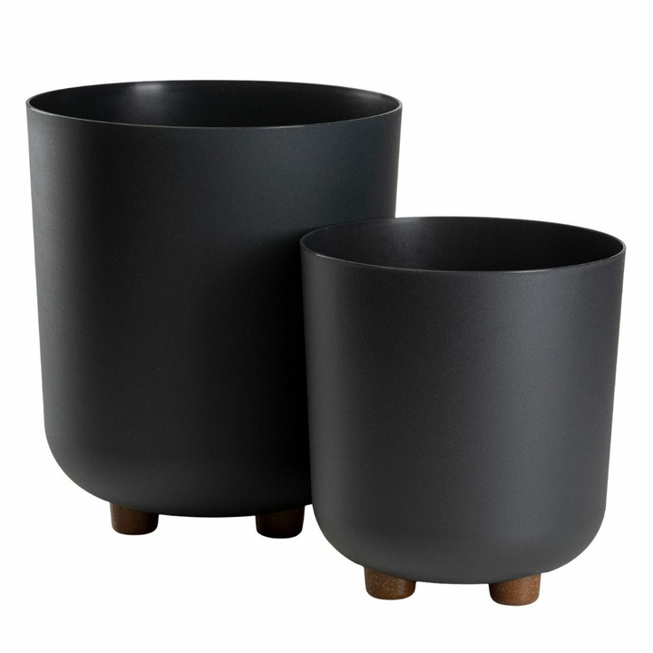 Set 2 Ghivece Pe Picioare, HowHomely, TERRA, Material 100% Reciclat, Forma Cilindrica Moderna, Include Insertie Neagra, Design Elegant Si Elevat, Ideal Pentru Interior Si Terasa, Dimensiuni 21/27.4 cm, Antracit