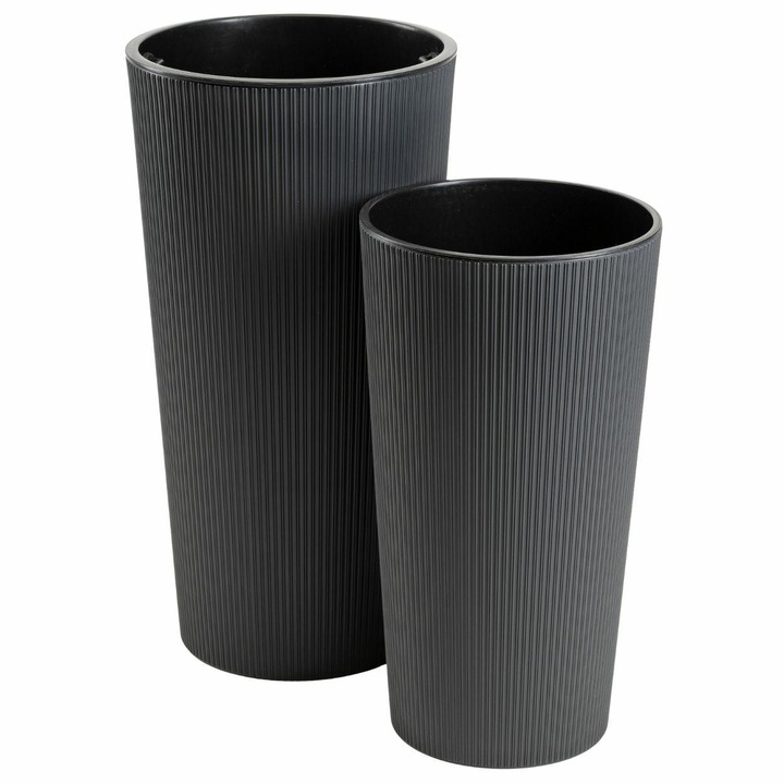 Set 2 Ghivece Inalte, HowHomely, URBANIKA ECO, Material Reciclat, Textura Striata Tip Jumper, Design Modern Si Suplu, Ideal Pentru Interior Si Terasa, Structura Eleganta Si Durabila, 46.5/57 cm, Antracit