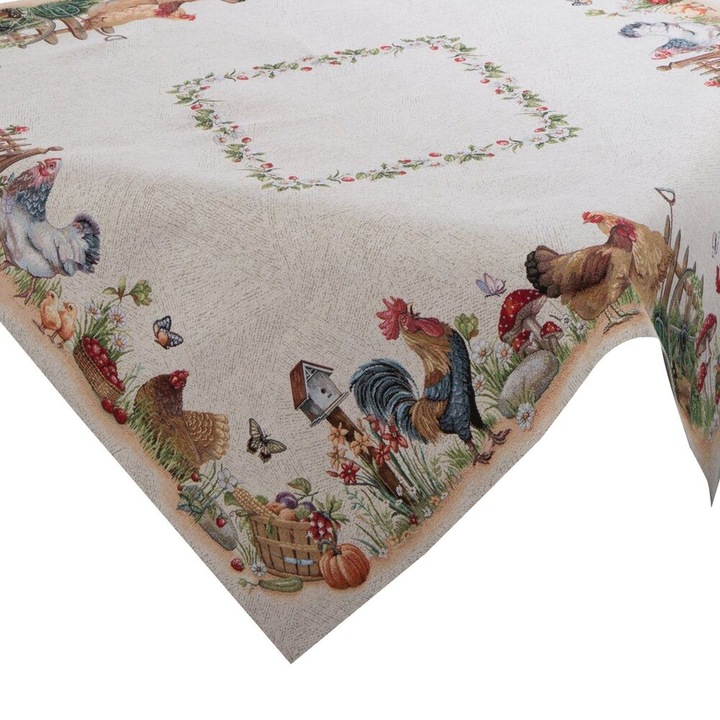 Fata De Masa Din Goblen, Eurofirany, 1287/NAT, Model De Primavara Cu Textura Groasa Si Rezistenta, Tesatura Jacquard Decorativa, Stil Rustic Si Clasic, Ideala Pentru Decoratiuni Festive Sau Paste, 100x100 Cm, Multicolor