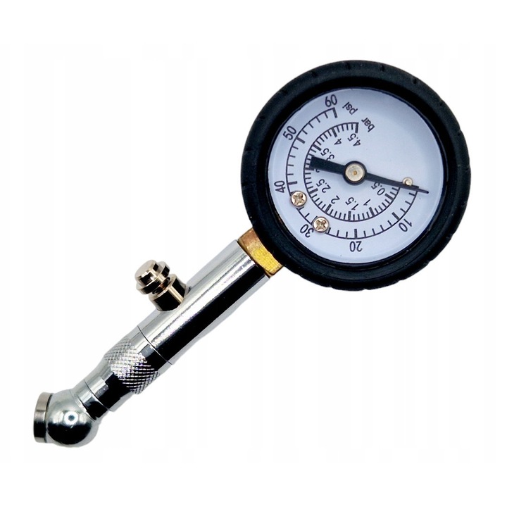 Manometru analogic pentru presiunea in pneuri Falon-Tech FT5245, 0-4,5 bar/60 psi, 38mm, cu functie de memorie, protectie din cauciuc