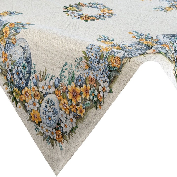 Fata De Masa Din Goblen, Eurofirany, 67/NAT, Model De Primavara Cu Textura Groasa Si Rezistenta, Tesatura Jacquard Decorativa, Stil Rustic Si Clasica, Ideala Pentru Decoratiuni Festive Sau Paste, 100x100 Cm, Multicolor