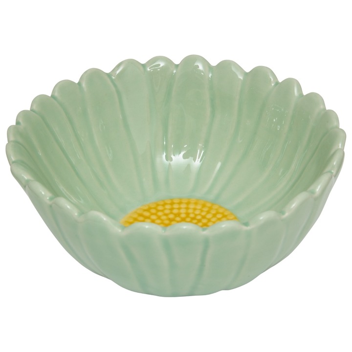 Bol Din Gresie, Secret De Gourmet, Fleur, In Forma De Floare Cu Margini Ondulate, Ideal Pentru Deserturi Cereale Si Gustari, Design Romantic Si Decorativ, Compatibil Masina De Spalat Vase Si Microunde, 350 ml, Verde