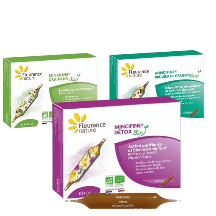 Program 3 în 1 pentru slăbire Fleurance Nature, detoxifiere, ardere grăsimi, lichid, 30 fiole