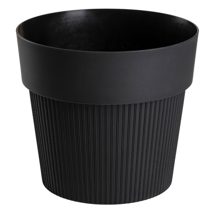 Ghiveci Rotund, HowHomely, SILVA LINE, Material 100% Reciclat, Design Modern Cu Striatii Verticale, Finisaj Mat Elegant, Ideal Pentru Parapet Sau Raft, Stil Minimalist, Rezistent Si Durabil, 11.5x13.2 cm, Negru