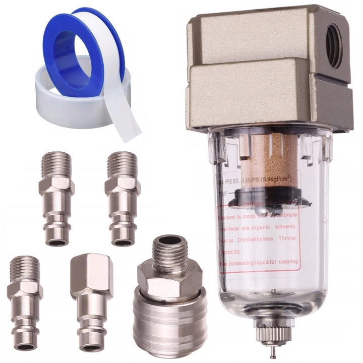 Filtru de aer 1/4", separator, set complet cu rapid conectori, Falon-Tech, 102x40mm, 15ml