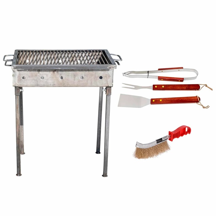Pachet grătar carbune FOXMAG24, 50x35cm, grosime 3mm, perie de sârmă, 3 accesorii