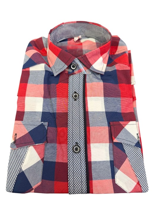 Férfi kockás rövid ujjú ing, pamut-poliészter, L-es méret 41-42