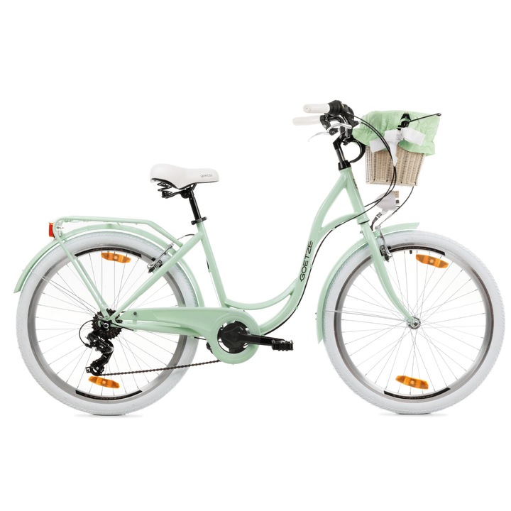 Bicicleta de oras Goetze Mood 26", cadru otel 17", design retro, frane V-Brake, 6 viteze Shimano Tourney, cos pe ghidon