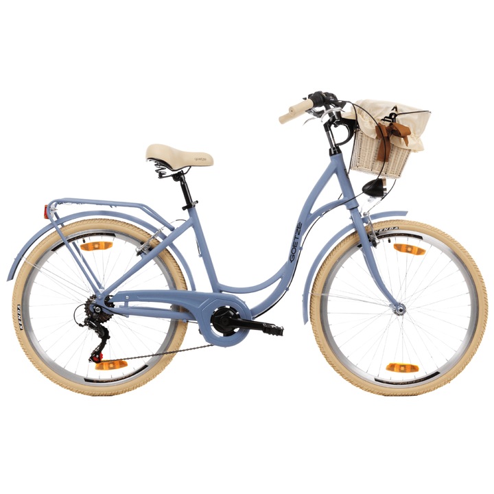 Bicicleta de oras Goetze Mood 26", cadru otel 17", design retro, frane V-Brake, 6 viteze Shimano Tourney, cos pe ghidon