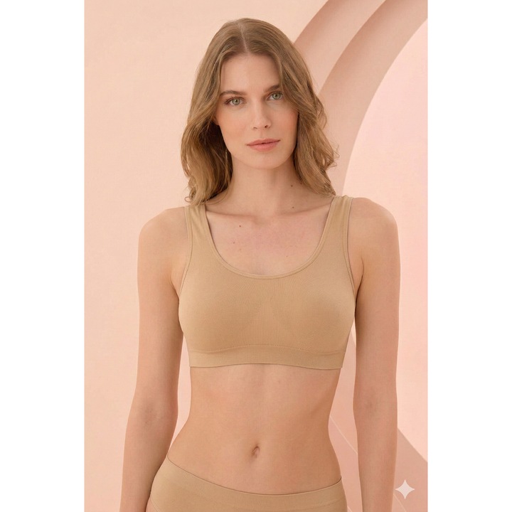 Bustieră sport NBB, bej, bretele late, Bej